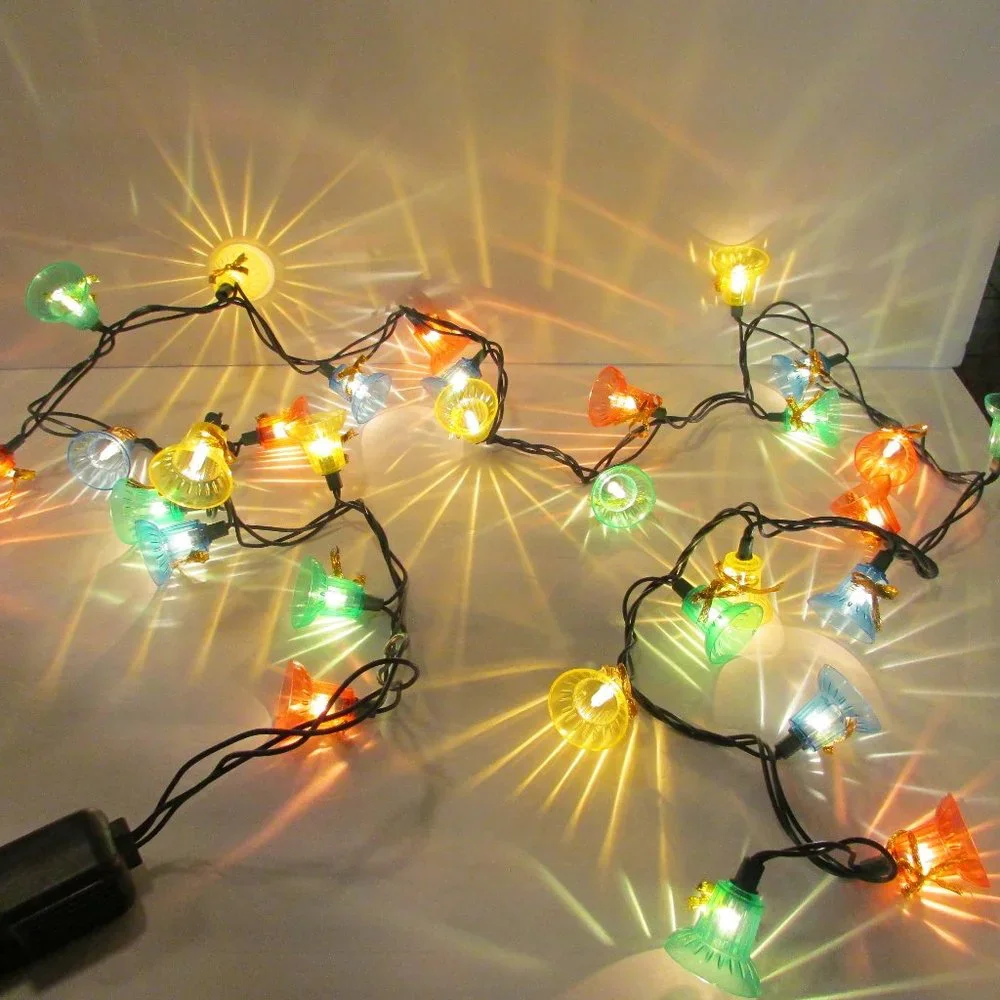 vintage string lights plastic colorful blinking bells play Christmas songs - Picture 2 of 14